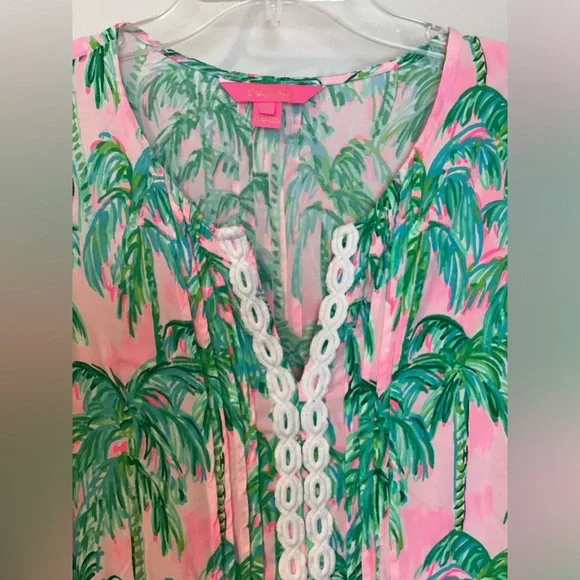 Lilly Pulitzer HOLLIE Tropical Pink & Green Palm Print Tunic Dress Sz M - Picture 3 of 5